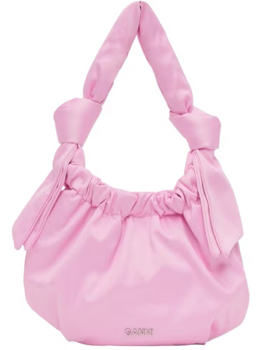 Ganni Soft Pink Knotted-Handle Hobo Bag - Picture 1 of 6
